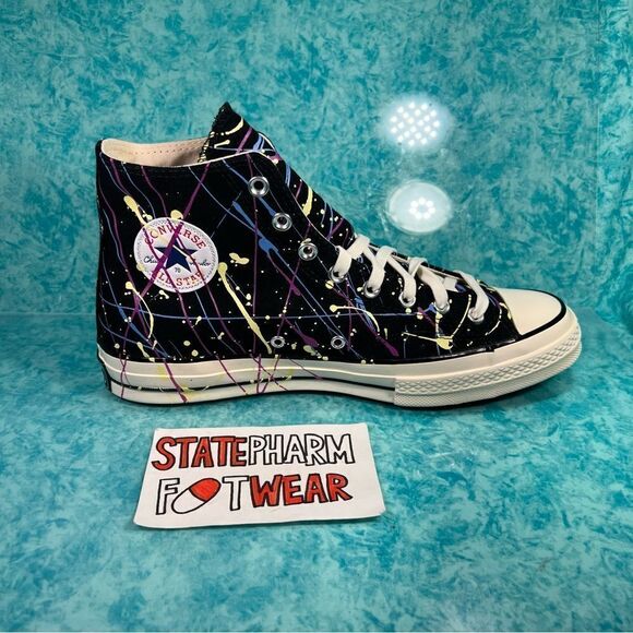 Converse Chuck 70 Hi Paint Splatter Men’s Black High Top Shoes Sneakers - Picture 3 of 5